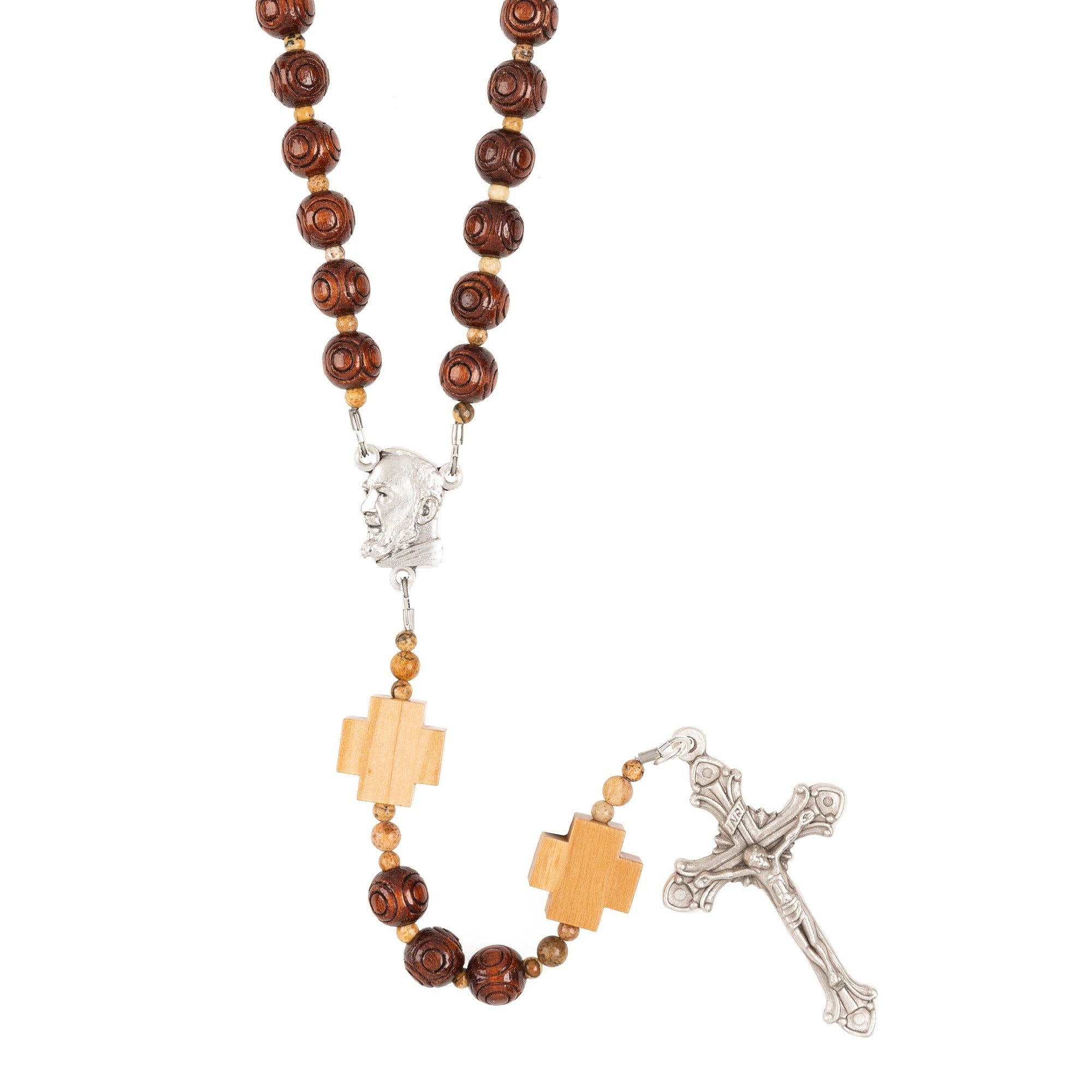 St. Padre Pio Wood Bead Rosary