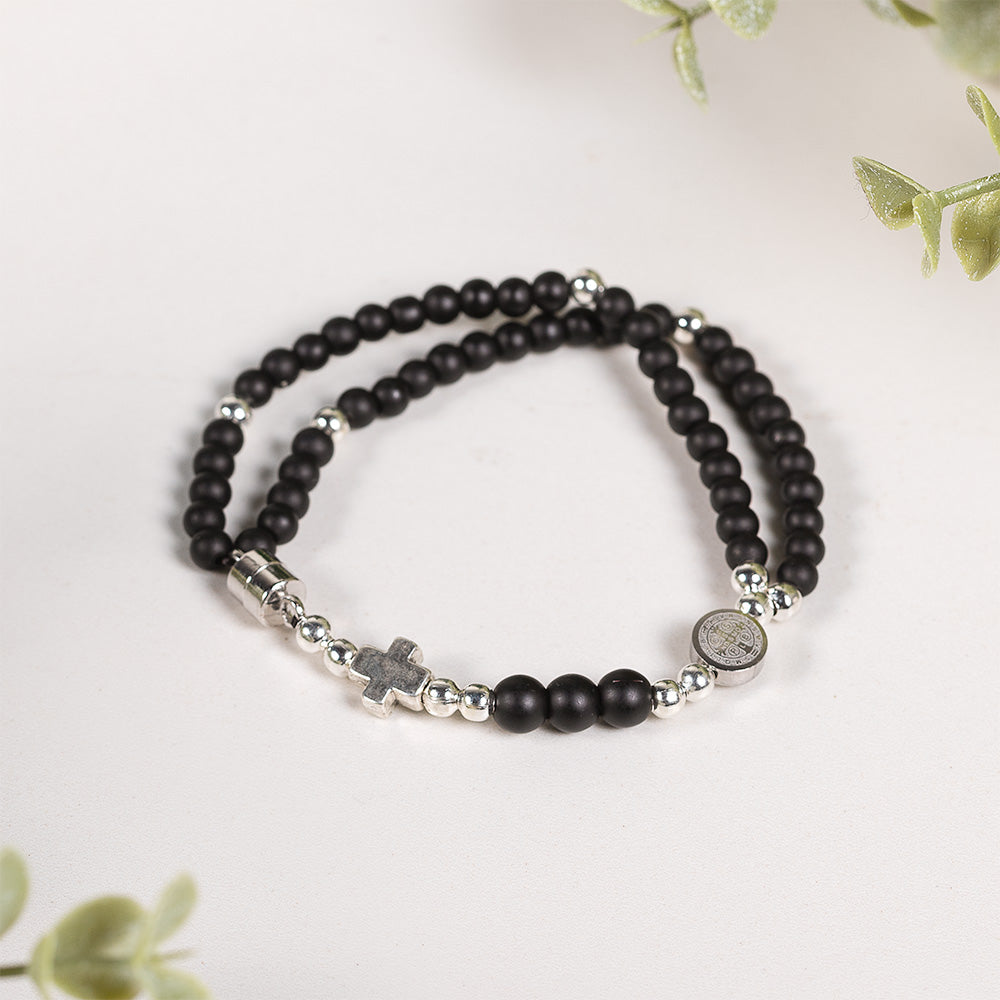 Petite Stone Bead St. Benedict 5 Decade Rosary Bracelet
