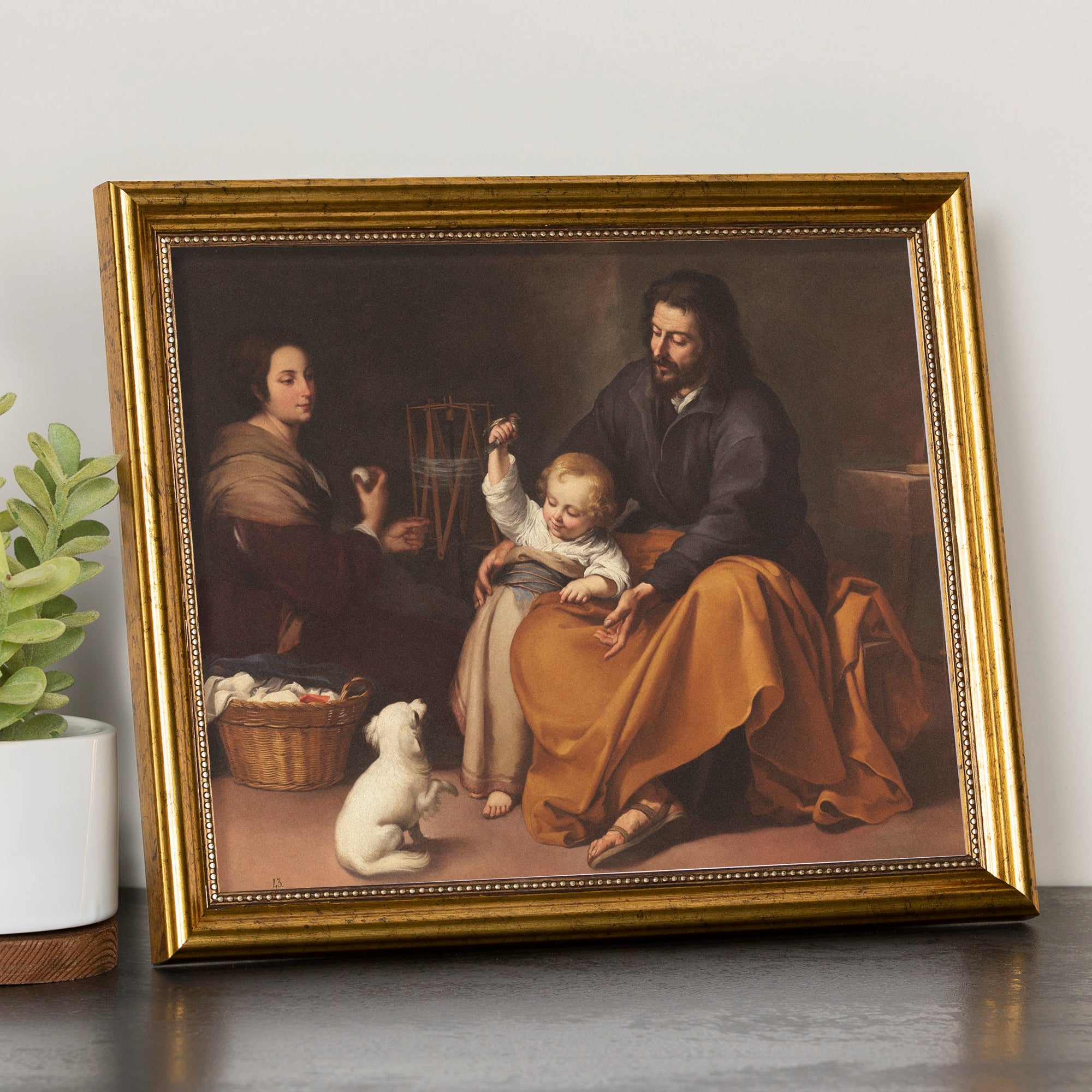 Murillo's The Holy Family with a Little Bird Antique Gold Framed Print - 8" x 10"