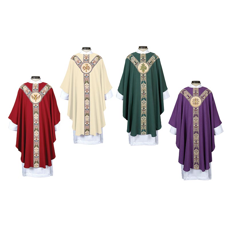 Brocade & Gold Medallion Chasuble Set - 4 Chasubles