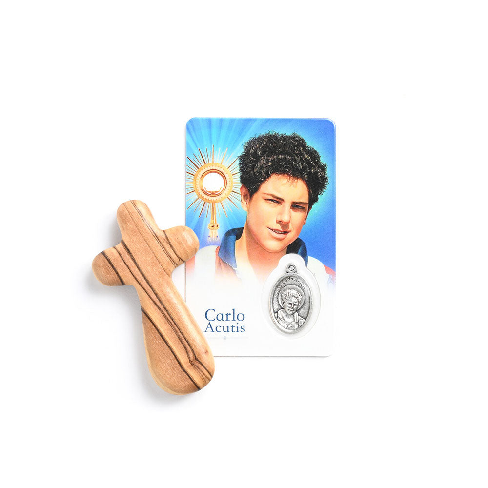 St. Carlo Acutis Palm Cross & Prayer Card