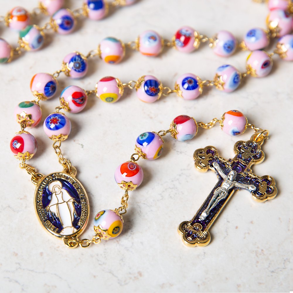 Pink  Murano Glass Rosary