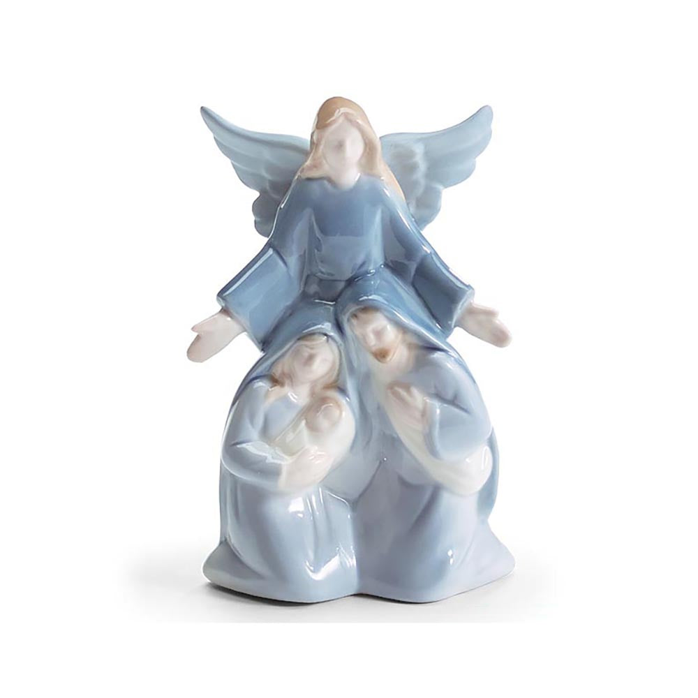 Blue Holy Family Nativity & Angel Figurine - 4.25"