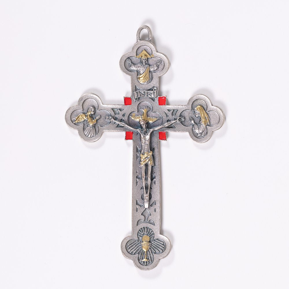 Red Silver Plated Latin Crucifix of Mercy - 6"