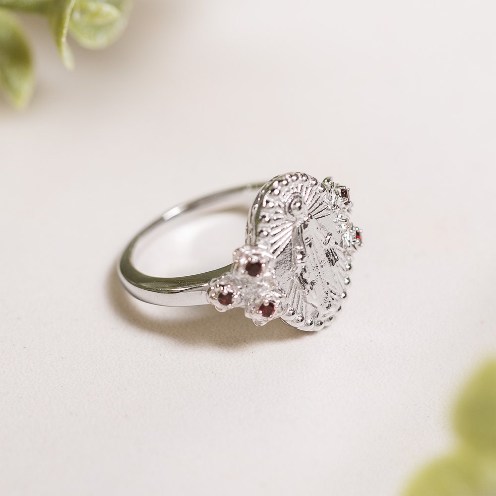 Sterling Miraculous Medal & Rose Accent Ring - Multiple Sizes