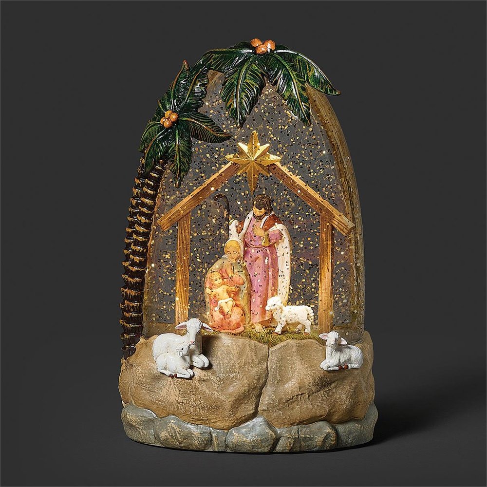 Fontanini Lighted Swirl Holy Family Palm Tree Dome - 8.5"