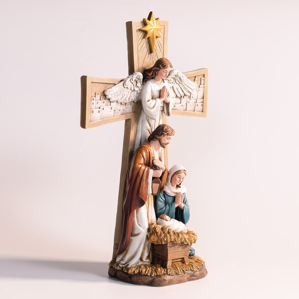 Holy Family at the Cross Nativity Scene - 12" (H)