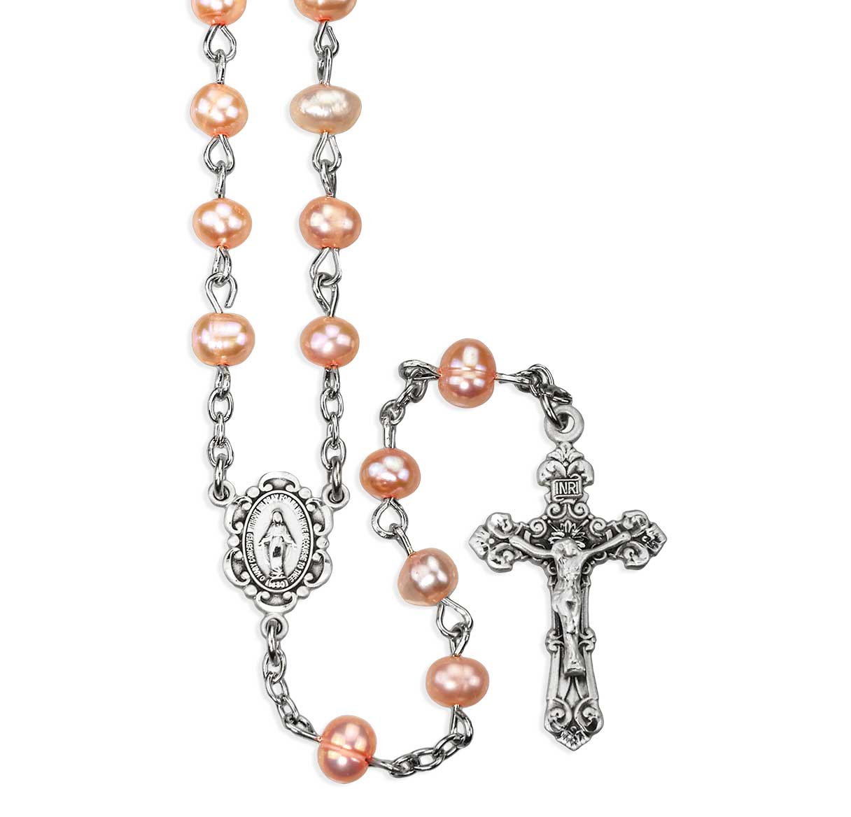 Blush Freshwater Pearl Miraculous Medal Rosary