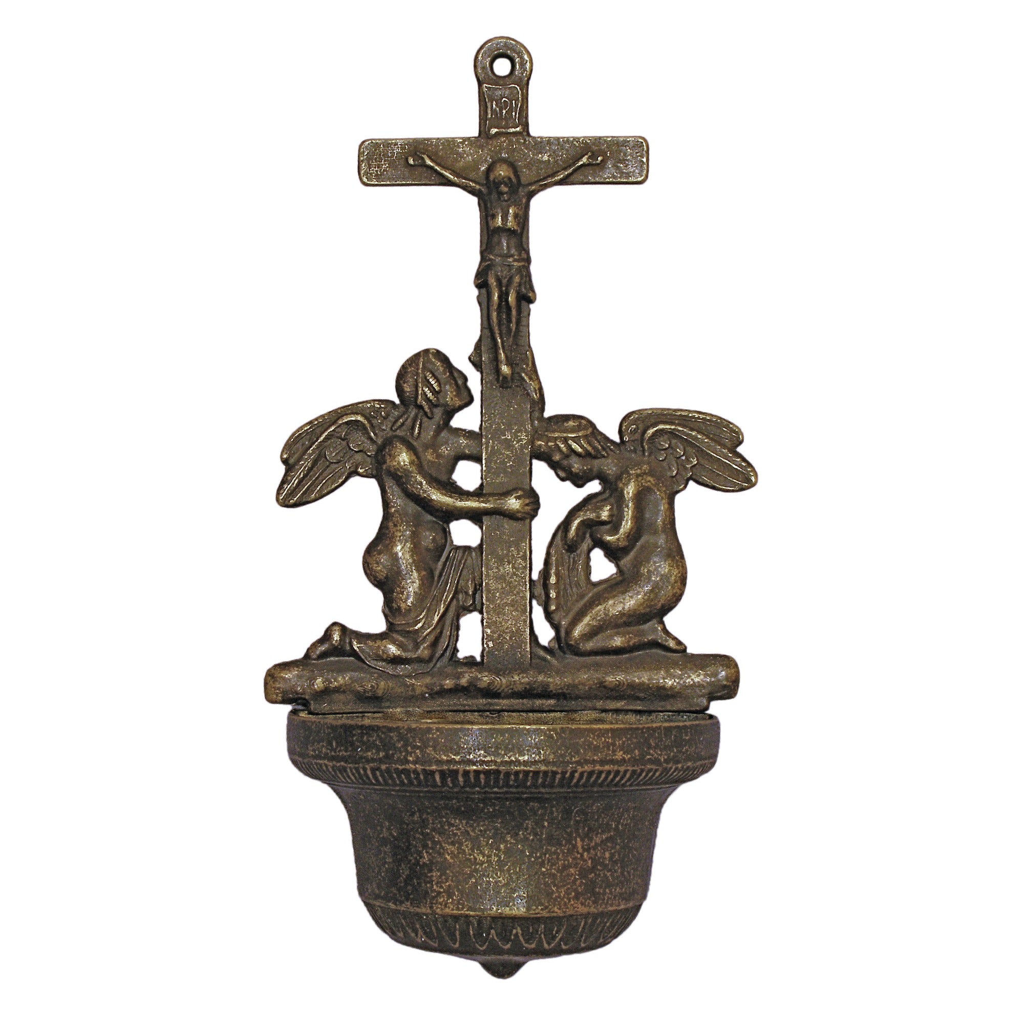 Antique Crucifixion Angel Font, 12.25"