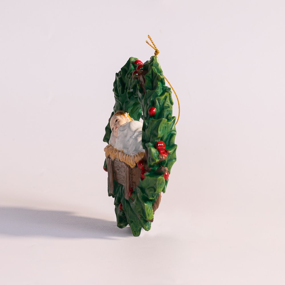 Jesus in the Manger Wreath Ornament - 4.5"