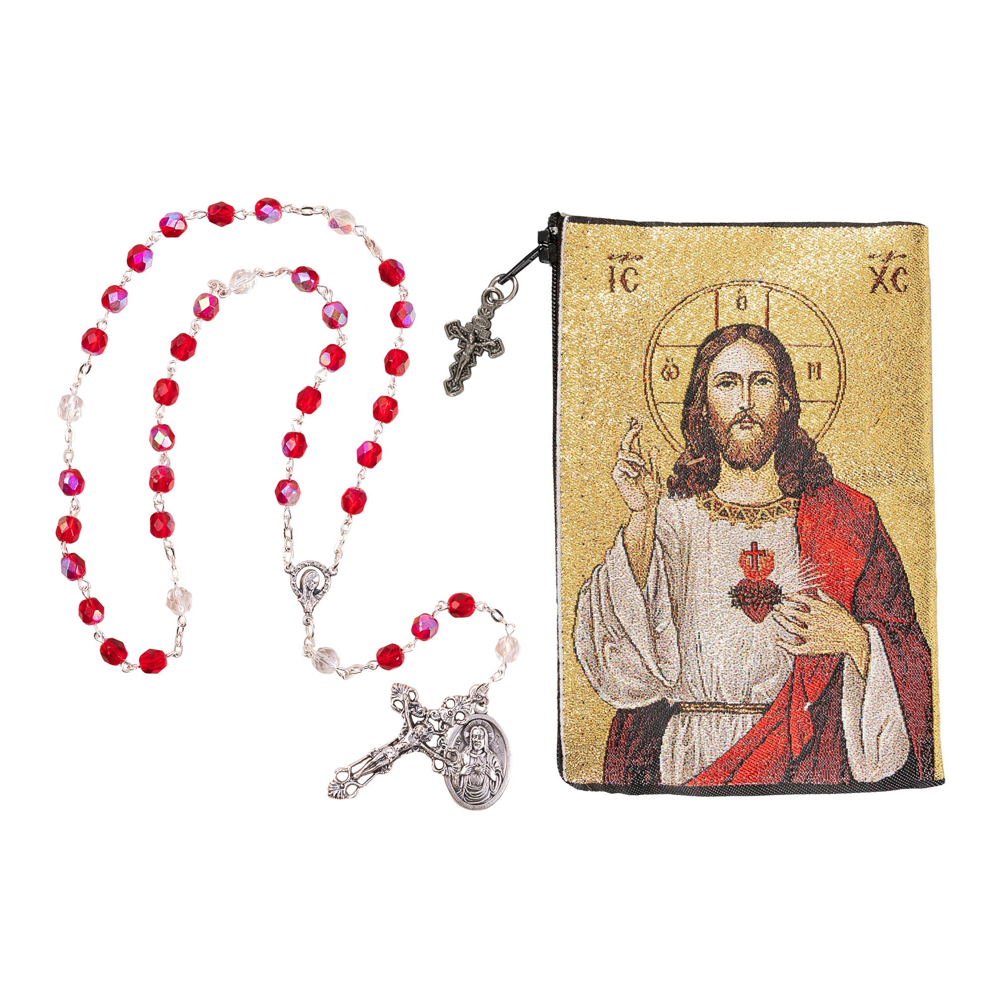 Sacred Heart of Jesus Chaplet and Sacred Heart & Our Father Rosary Pouch (Gift Set)
