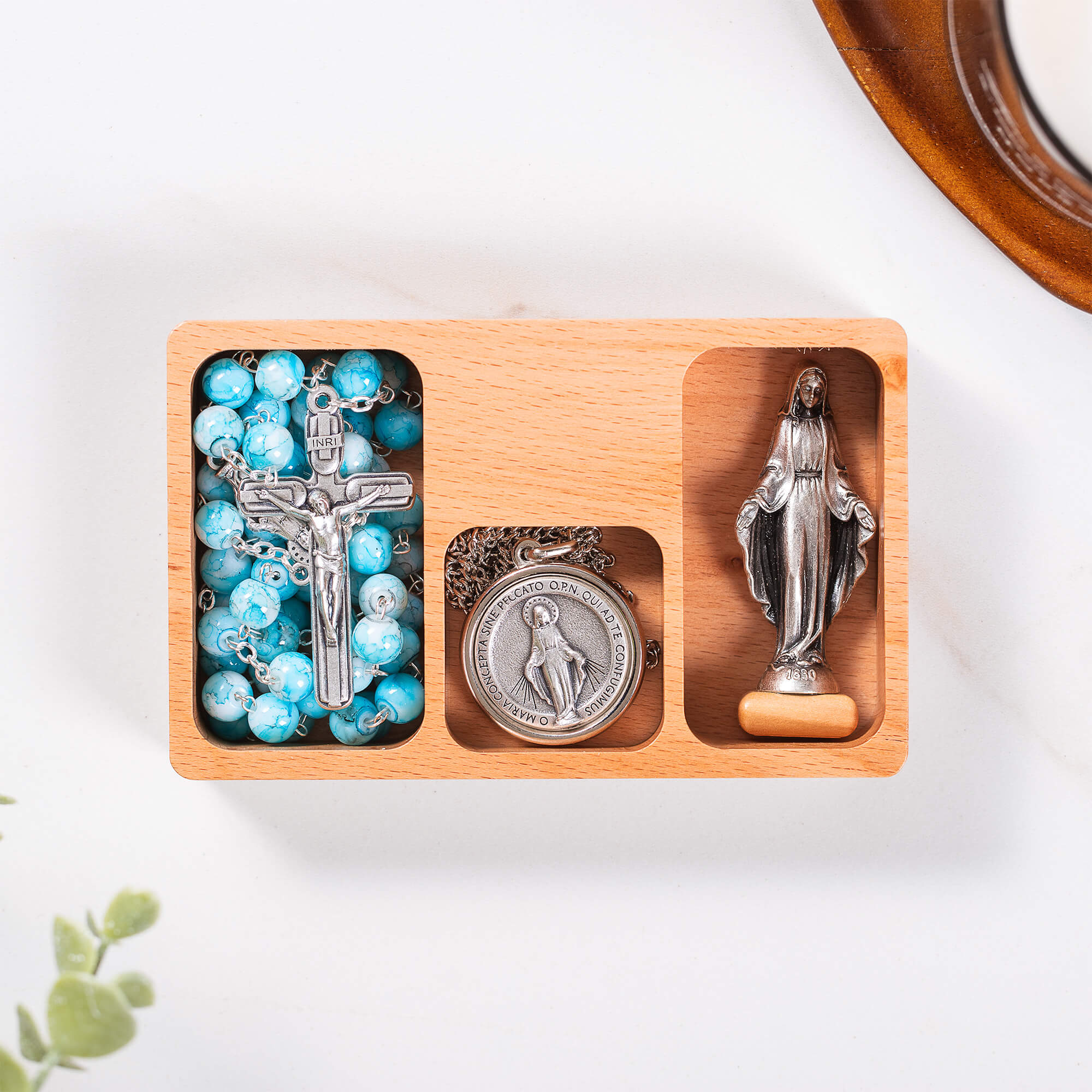Miraculous Medal Rosary, Necklace, & Figurine Gift Set