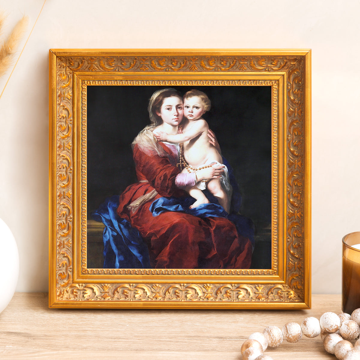 Murillo's Our Lady of the Rosary Framed Canvas - Sacred Mini Collectio