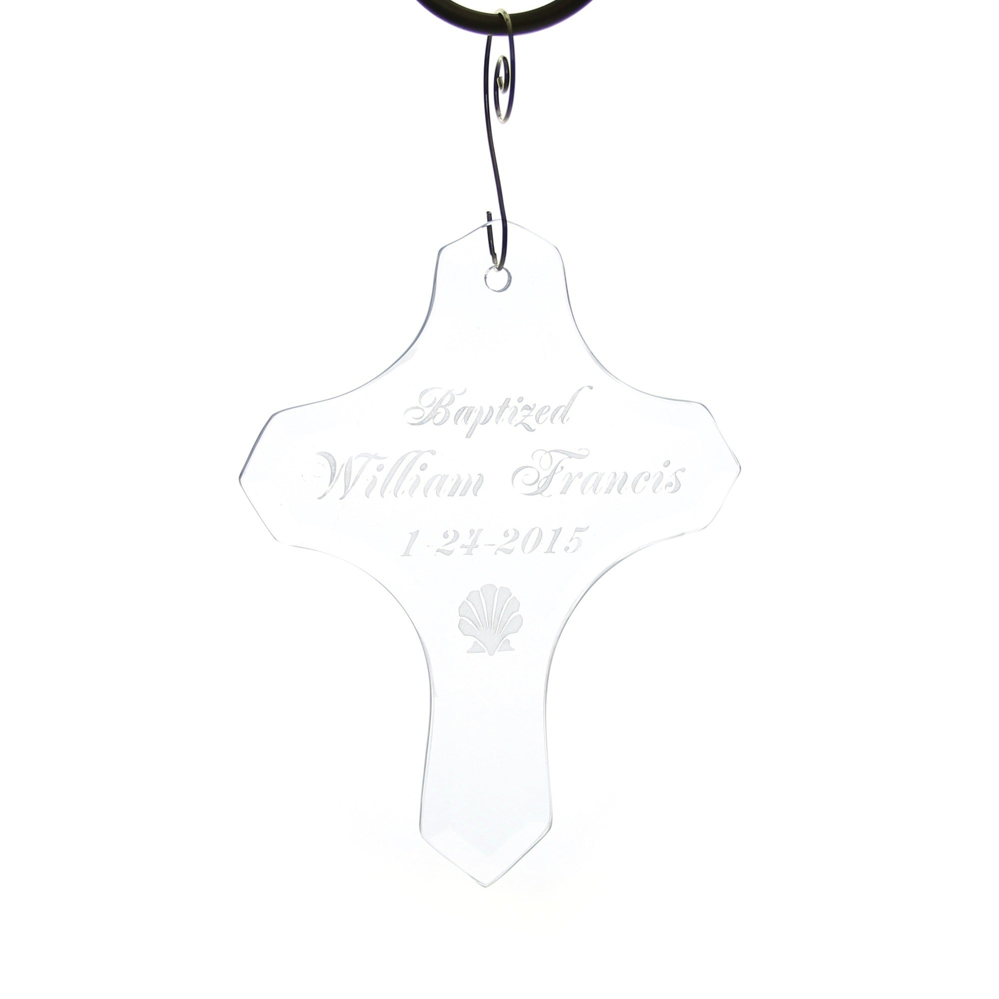 Personalized Glass Cross Baptism Ornament - 4.5" (H)