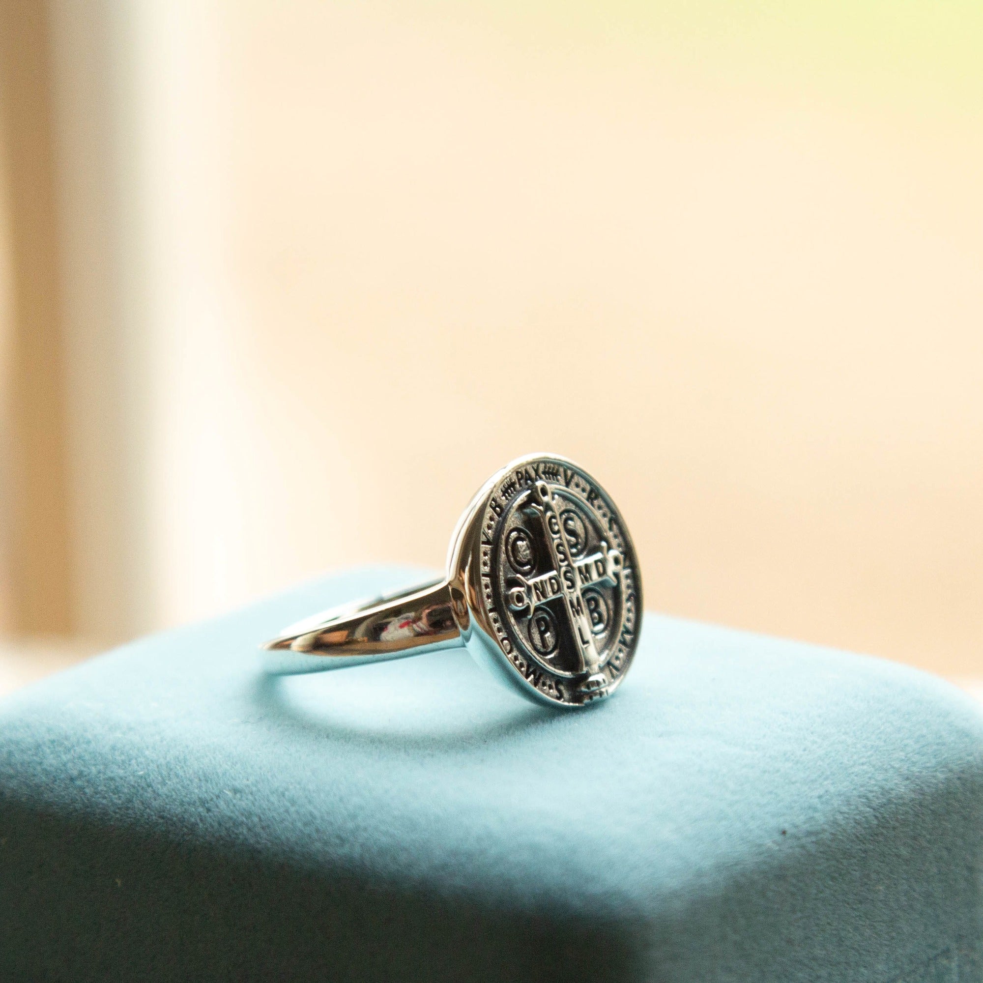 St. Benedict Sterling Silver Ring with Thin Band - Multiple Sizes