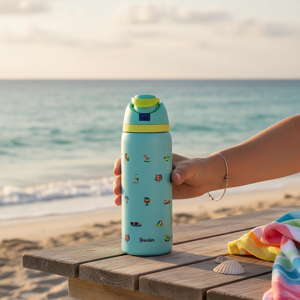 Personalized Deep Waters Teal Beach Water Bottle
