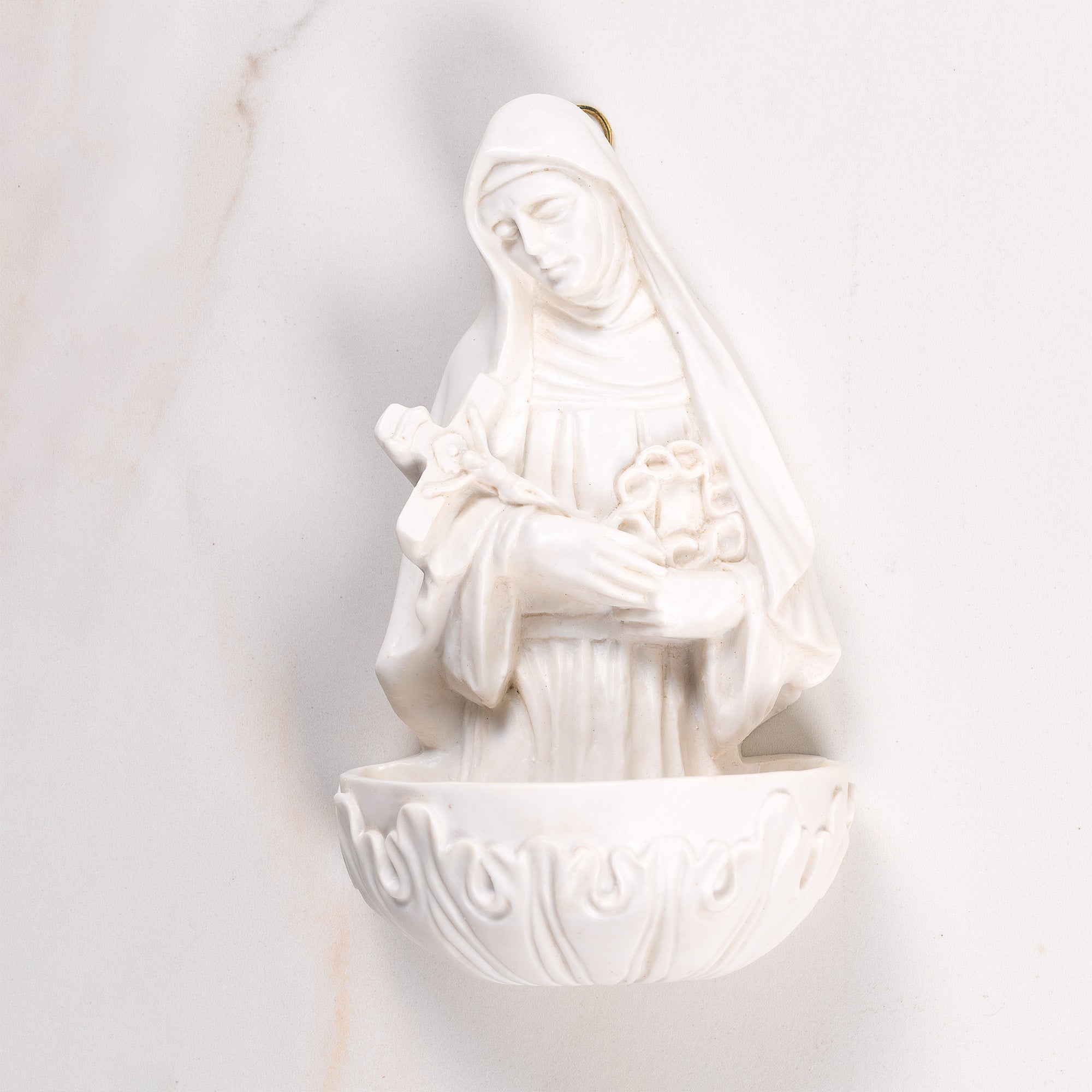 Antique White St. Rita Holy Water Font - 6.7"