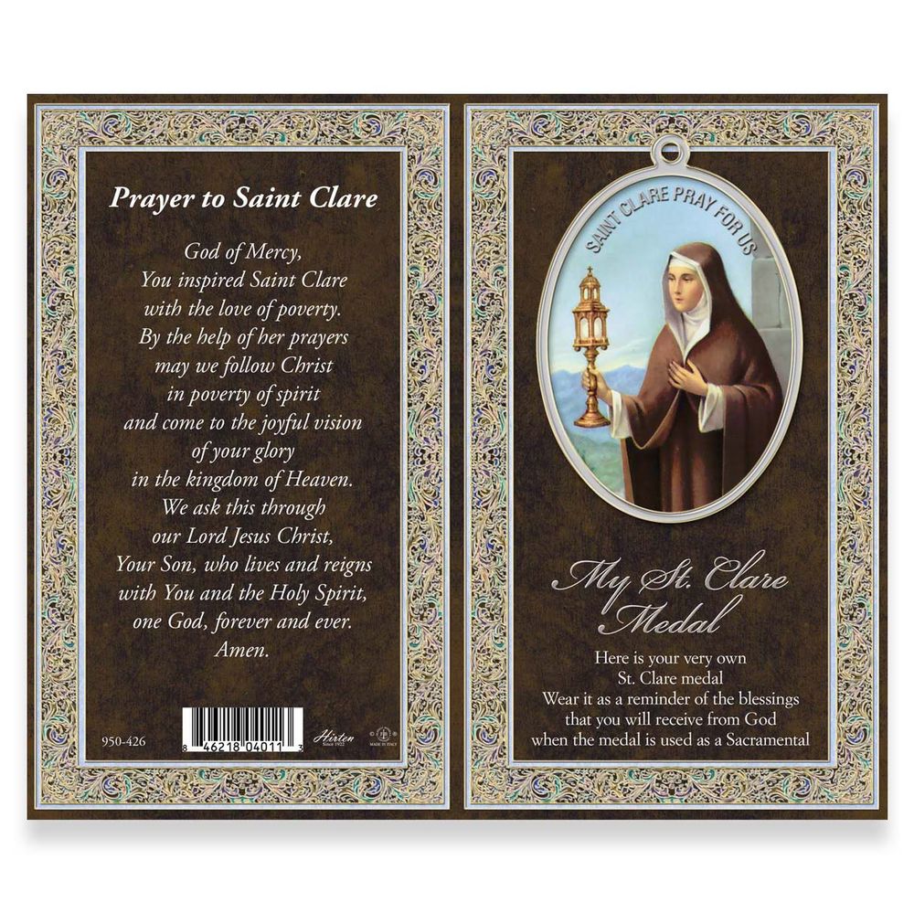 St. Clare Pewter Medal Necklace & Prayer Card Pamphlet - 18"
