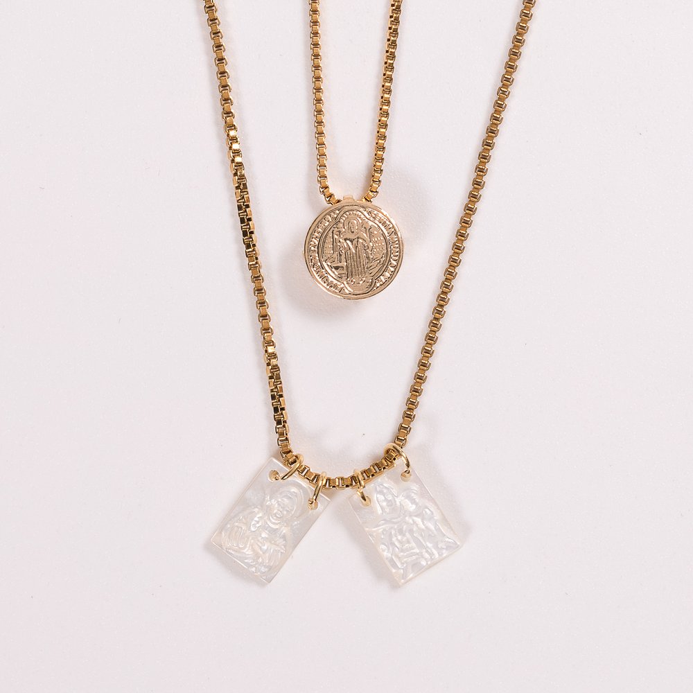 Scapular & St. Benedict Medal Layered Necklace