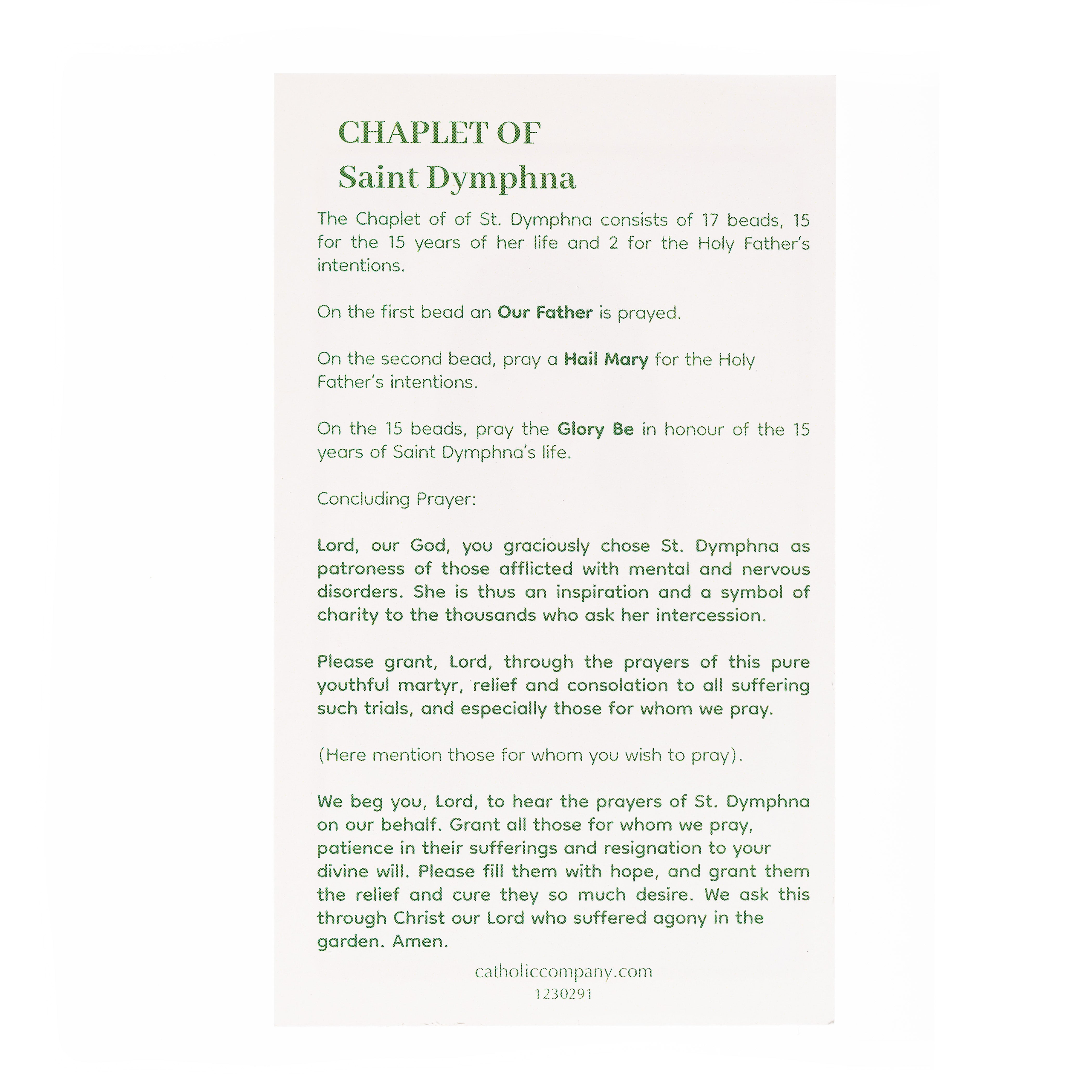 St. Dymphna Chaplet Prayer Card