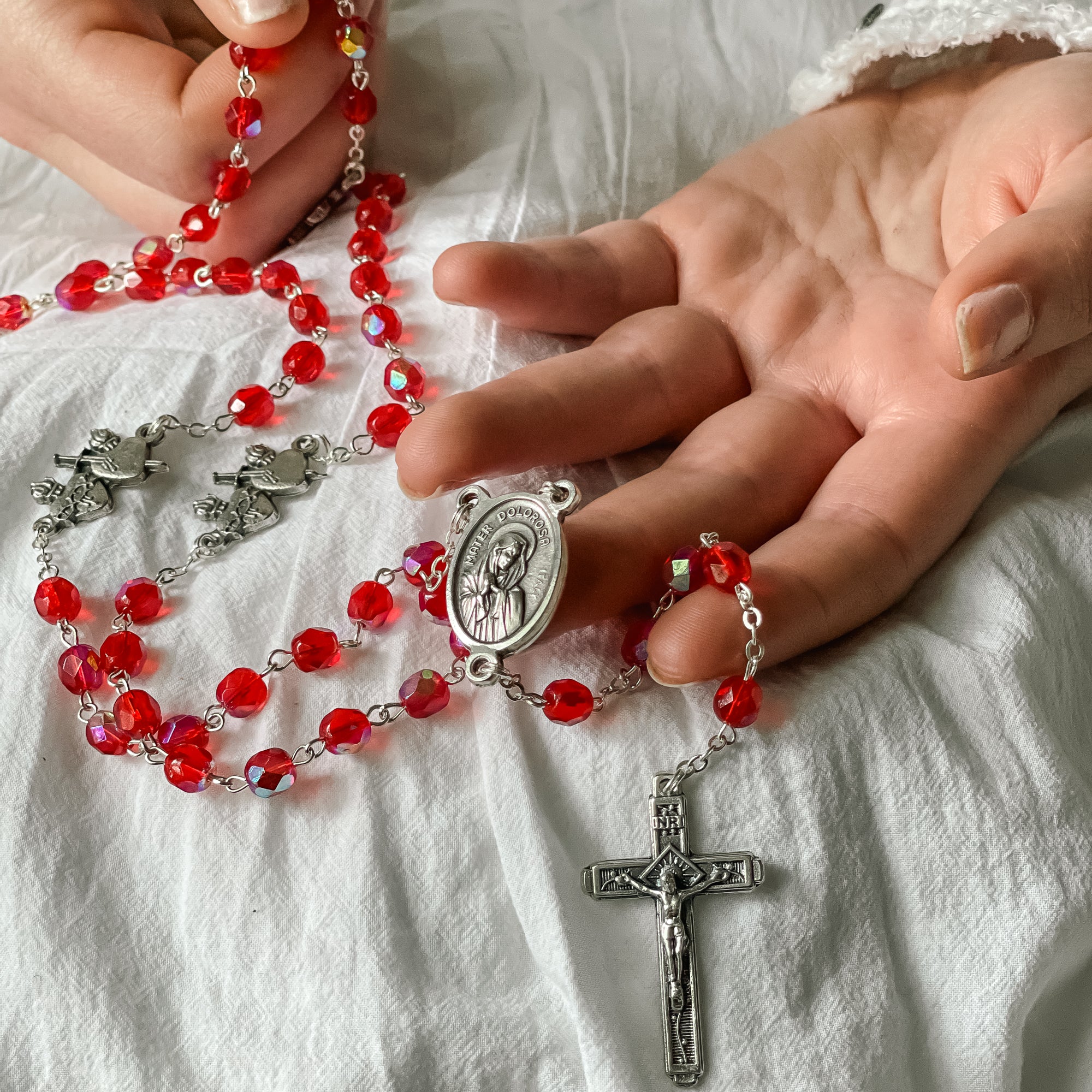 Firepolished Crystal Two Hearts Rosary