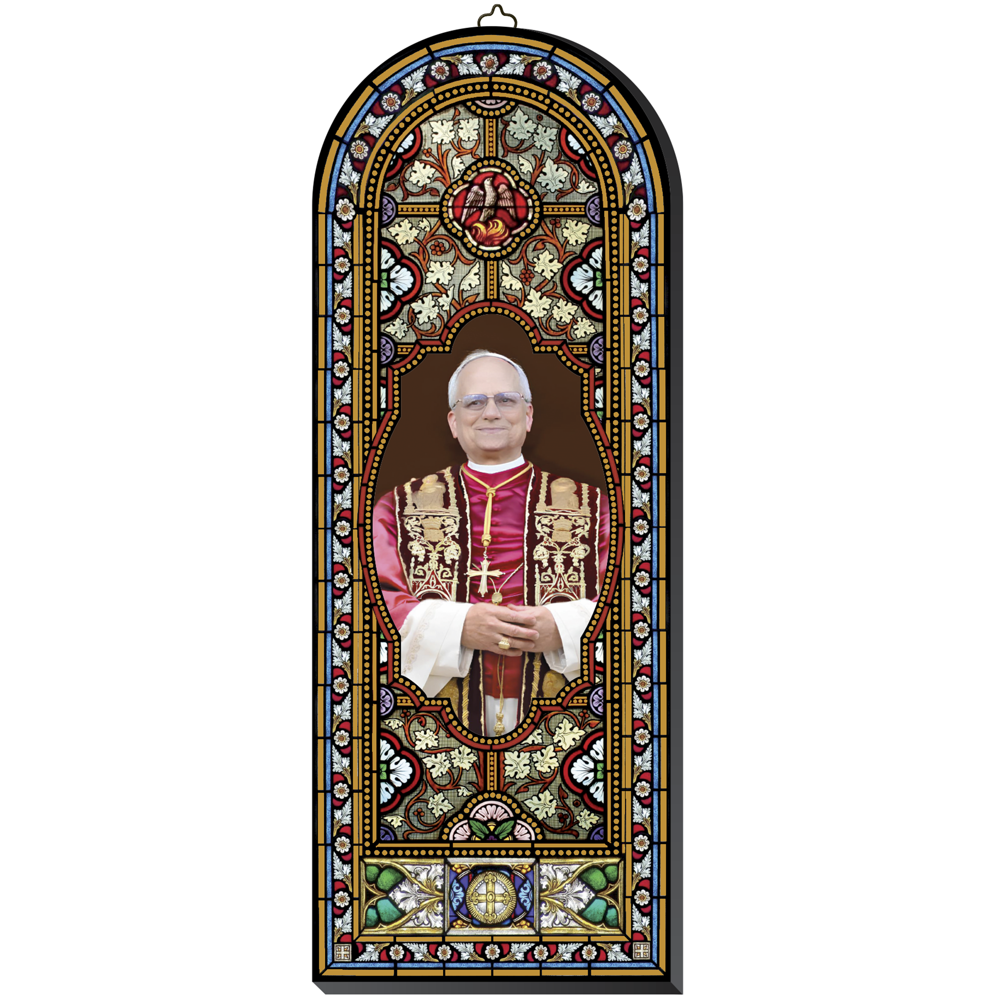 Pope Leo XIV Stained Glass Style Wooden Plaque - 10.7"