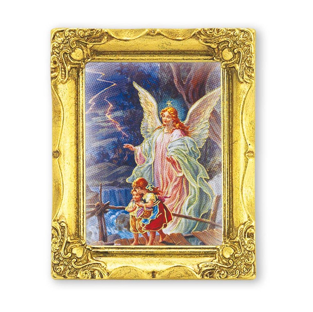 Miniature Guardian Angel Gold Framed Print - 3" x 2"