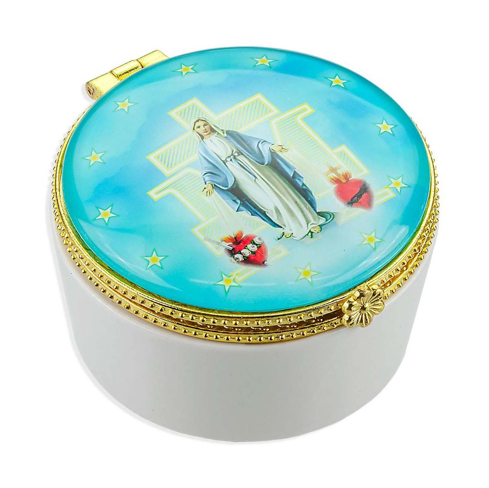 Porcelain Miraculous Medal Rosary Box
