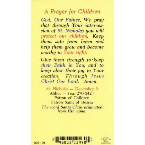 St. Nicholas – A Prayer for Children - Prayer Card