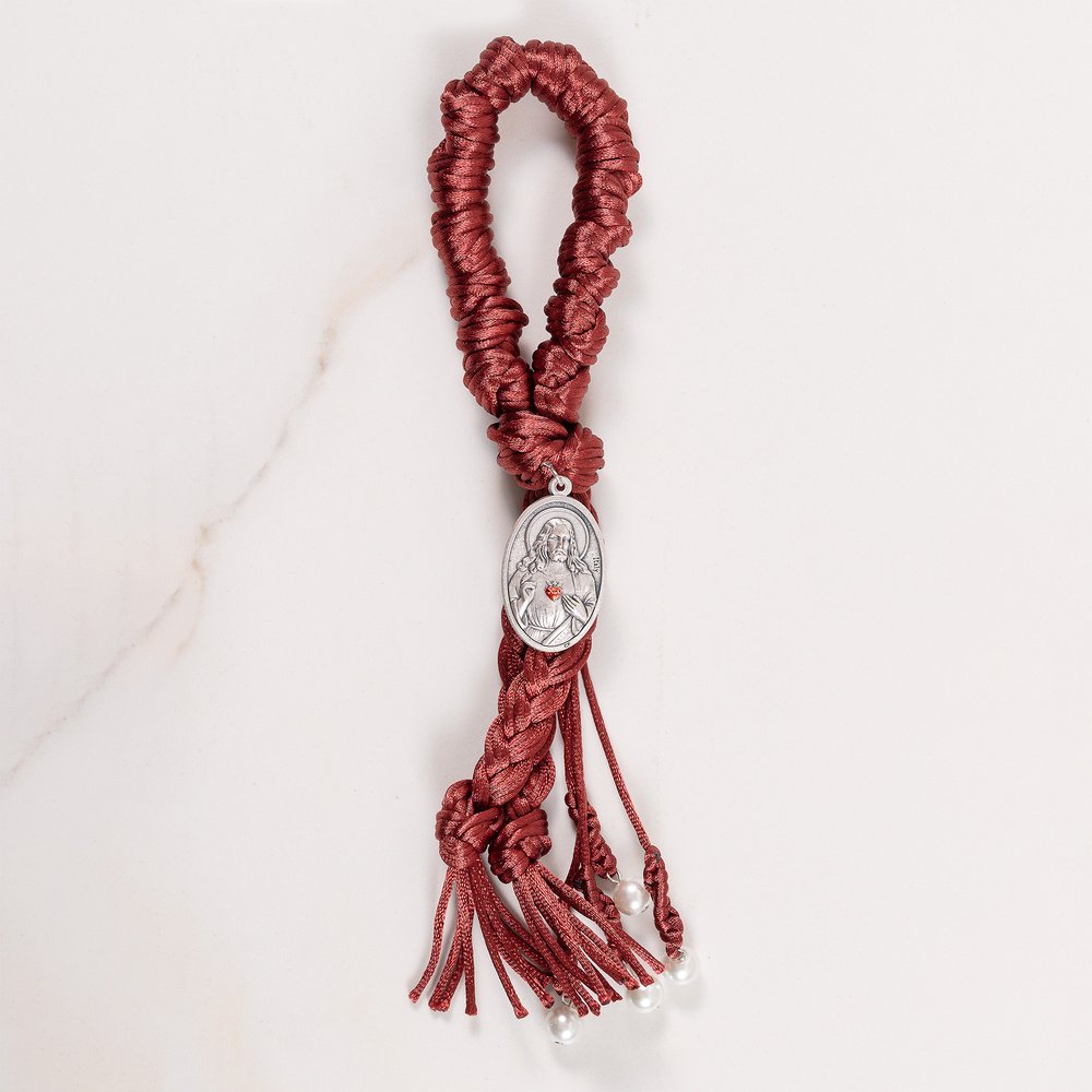 Handcrafted Braided Burgundy Sacred Heart Home Blessing