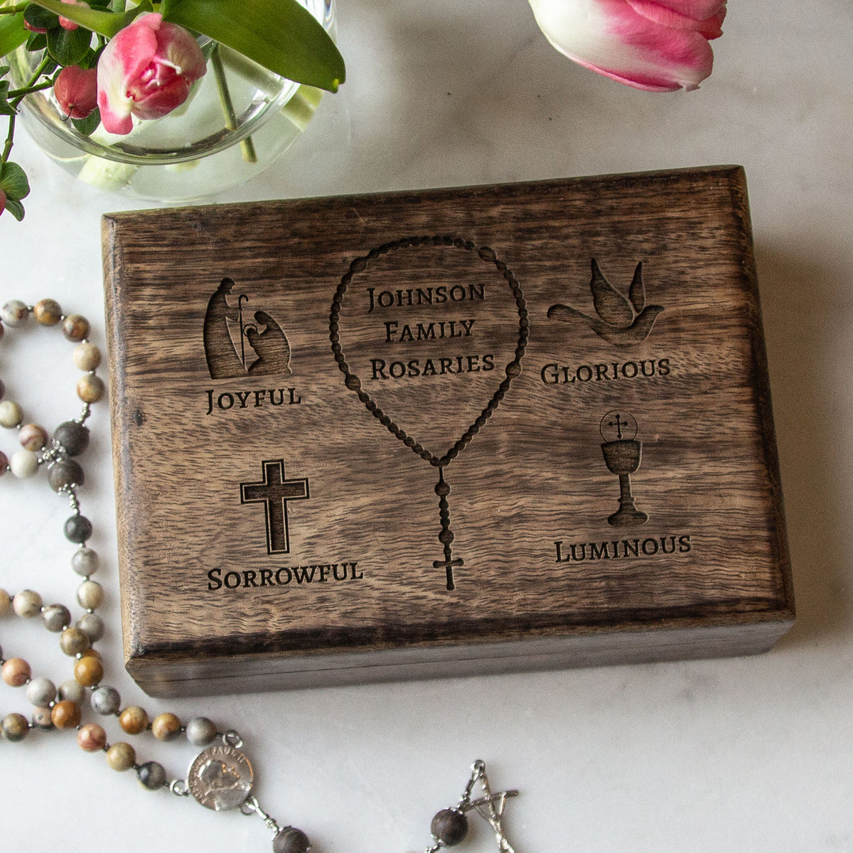 Catholic Collection Box Personalized Family Rosary Box 5x7 | The Catholic Company®