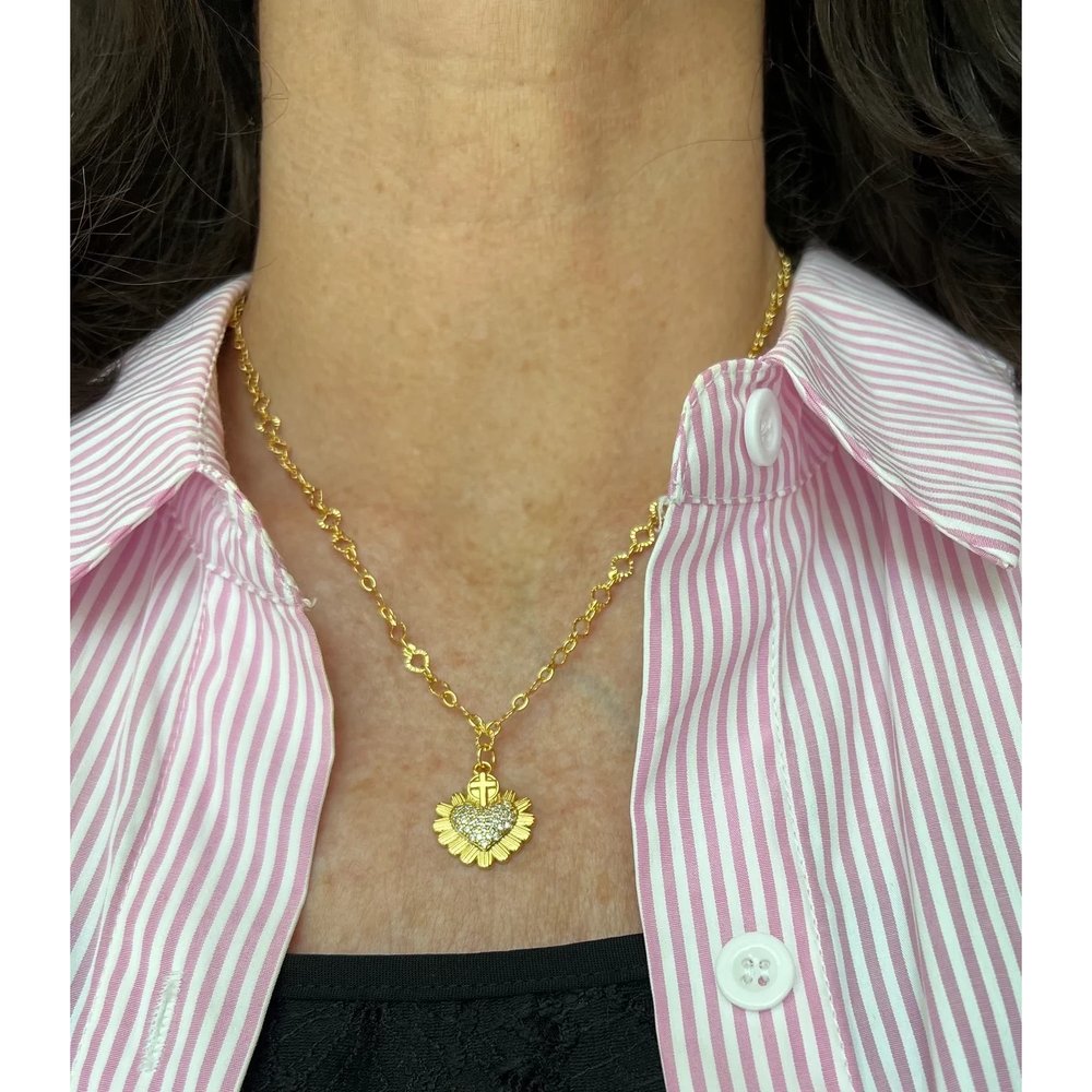 Gold & Pavé Sacred Heart Crystal Necklace