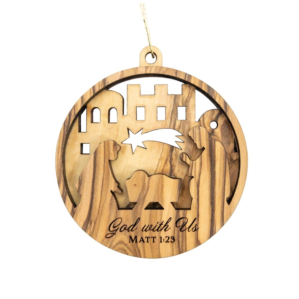 Holy Land God With Us 3-D Olive Wood ornament - 3"