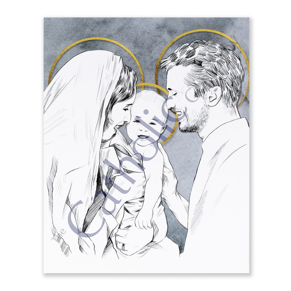 Unframed Holy Family Pen & Ink Portrait - 8" x 10"