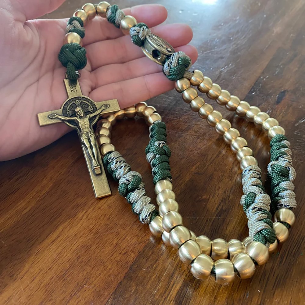 Deluxe Green Paracord & Brass Miraculous Medal Rosary