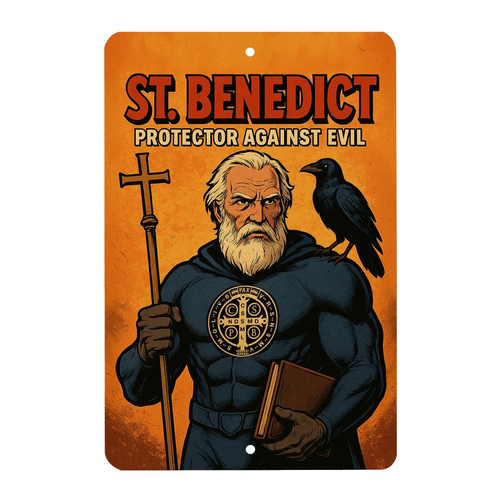 St. Benedict Superhero Tin Sign