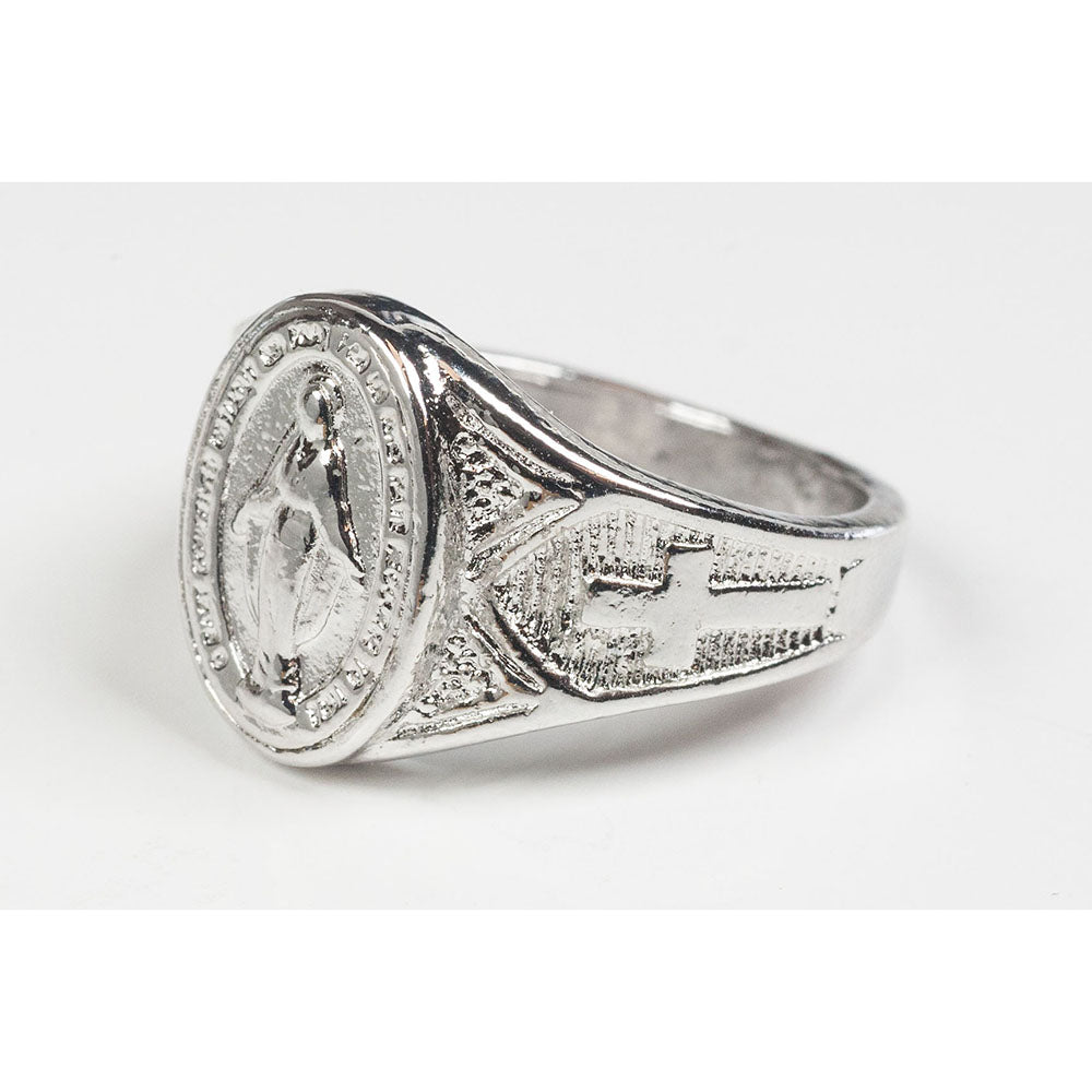Sterling Silver Men's Miraculous Medal Signet Ring