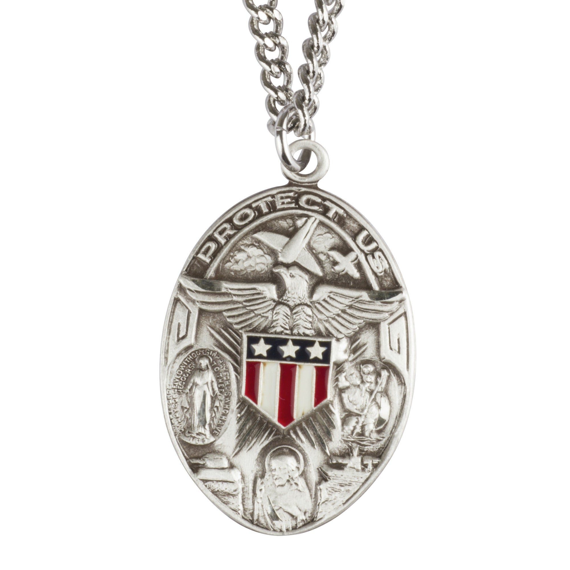 Protect Us Sterling Medal with Stars and Stripes