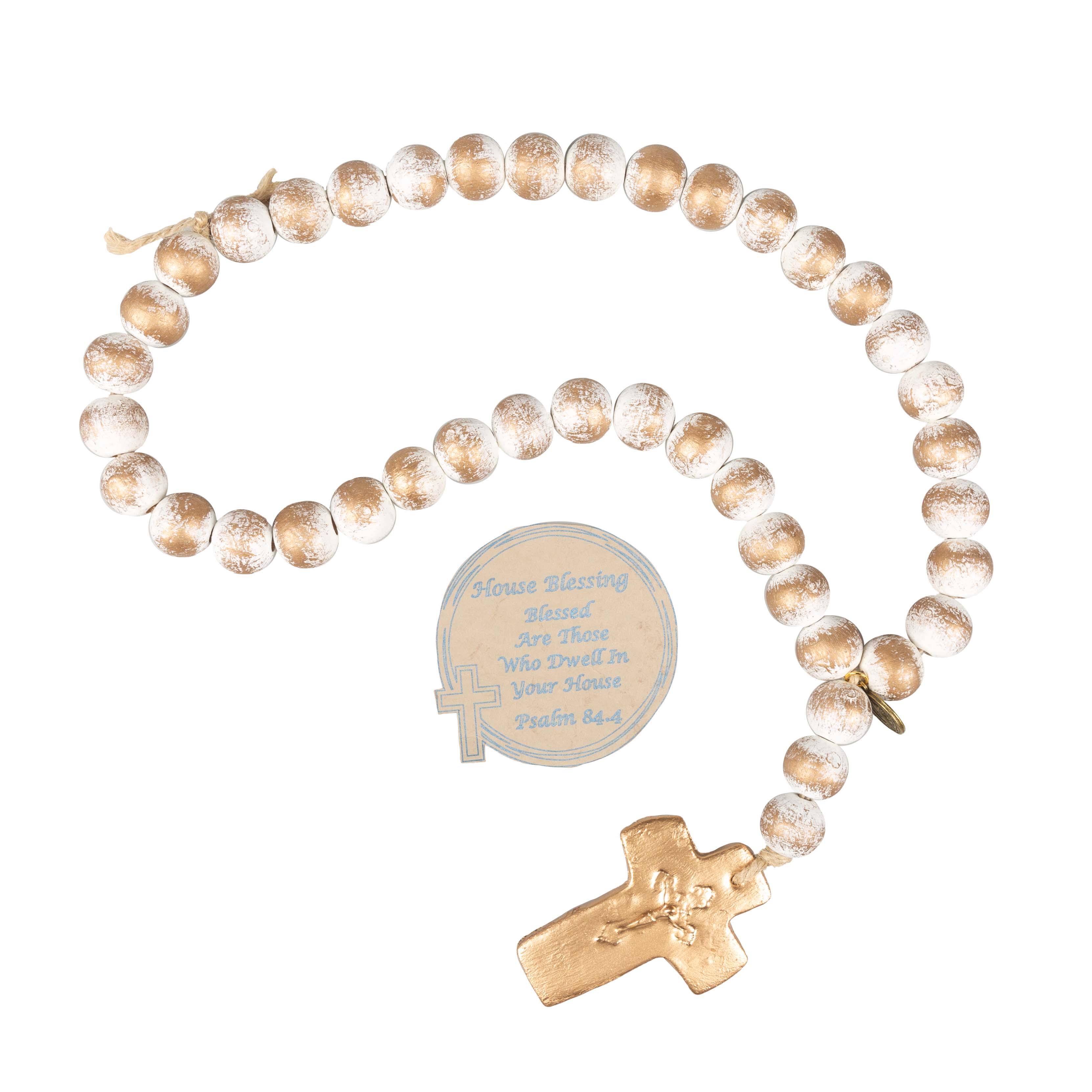 Large Strand White & Gold Leaf Blessing Beads