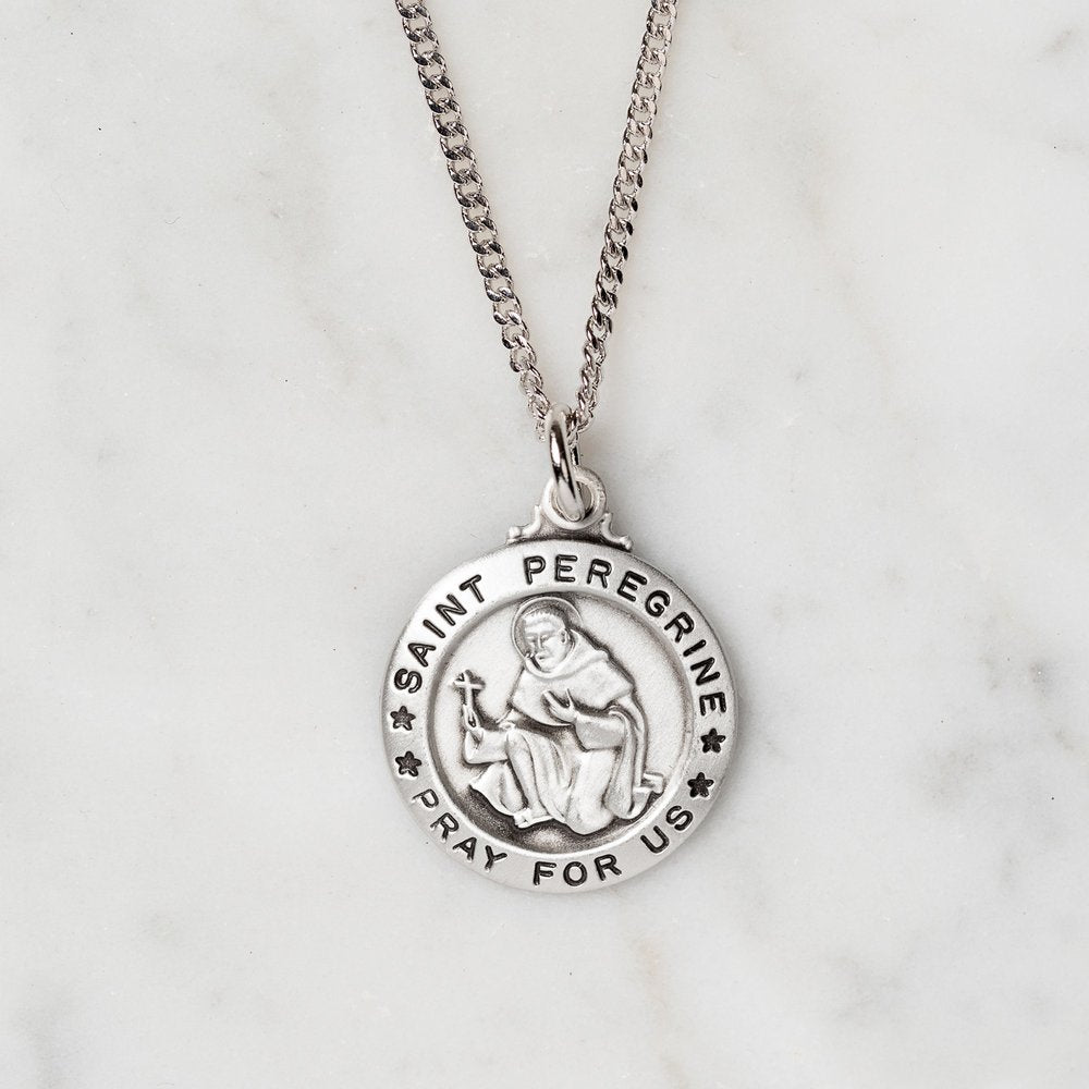 Sterling Silver St. Peregrine Medal Necklace - 20"