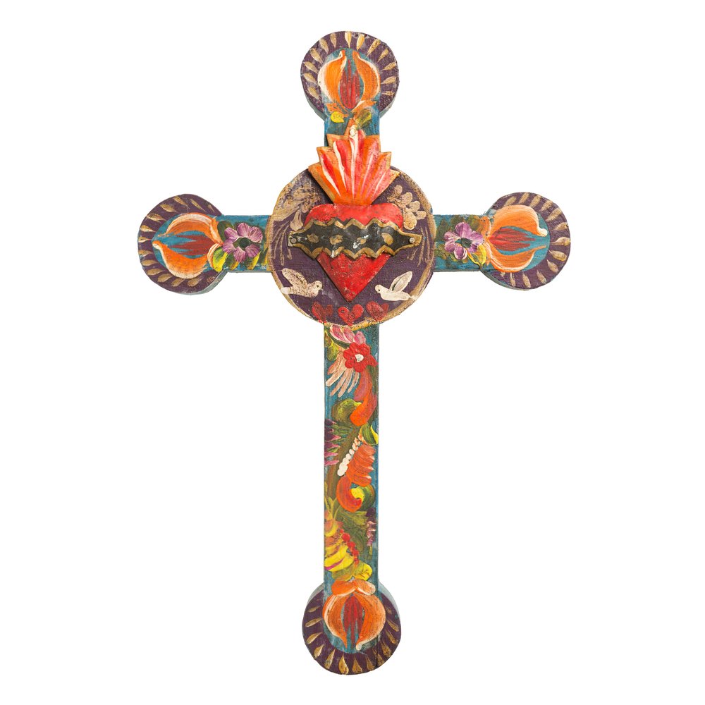 Flame of Love Mexican Wall Cross - 12"