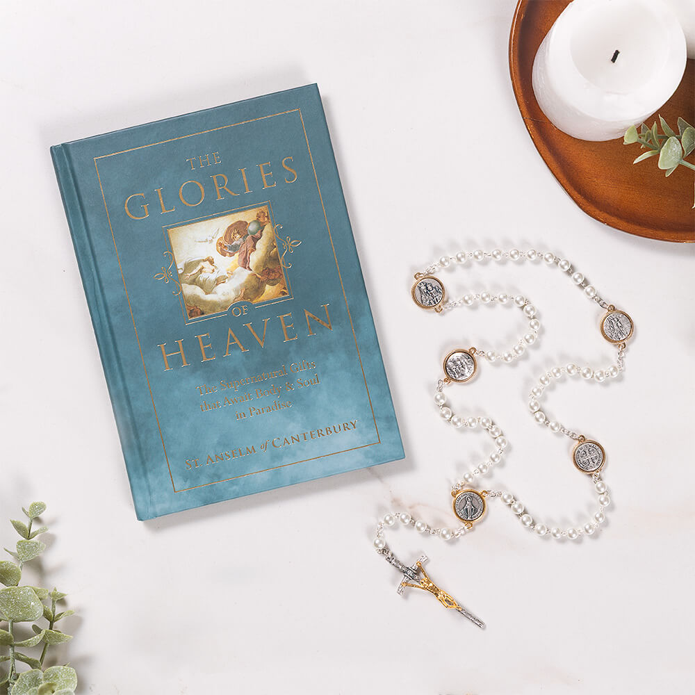 The Glories of Heaven Book & All Saints Pearl Rosary Gift Set