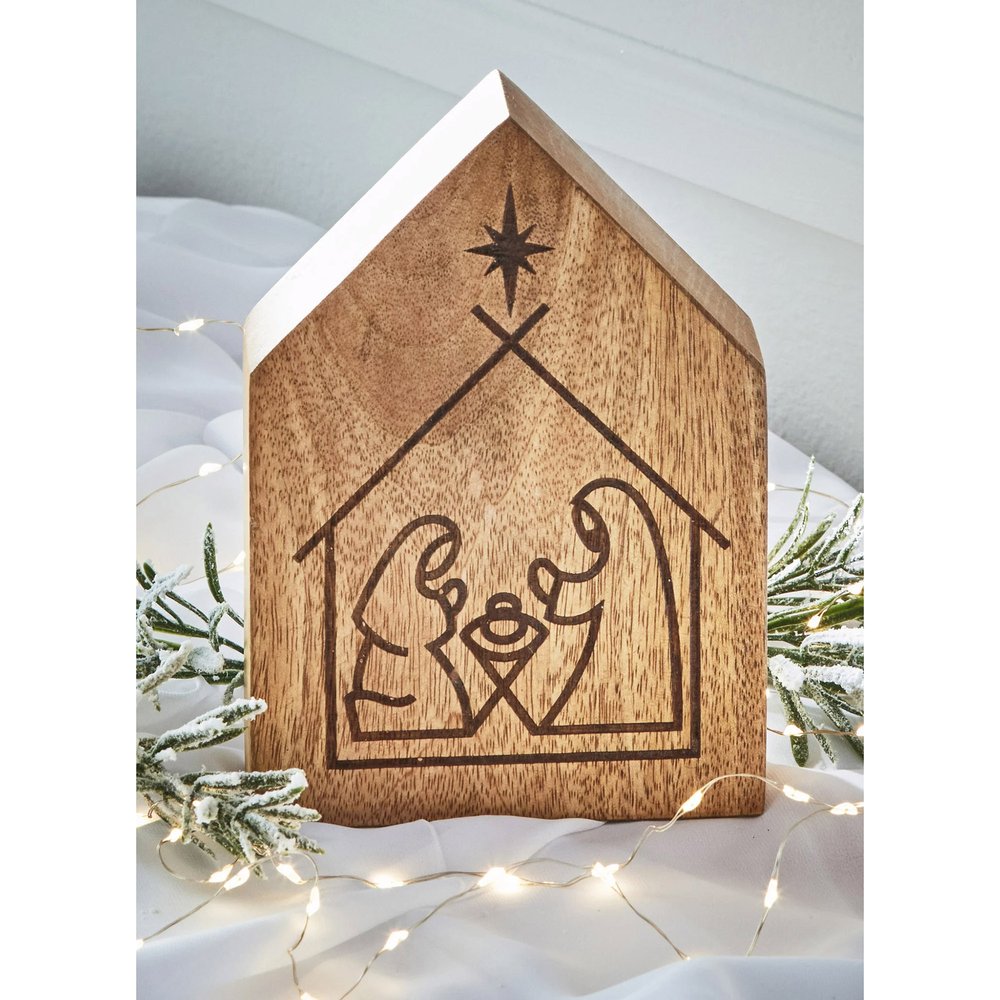 Wood-Burned Nativity Silhouette Block - 7" (H)