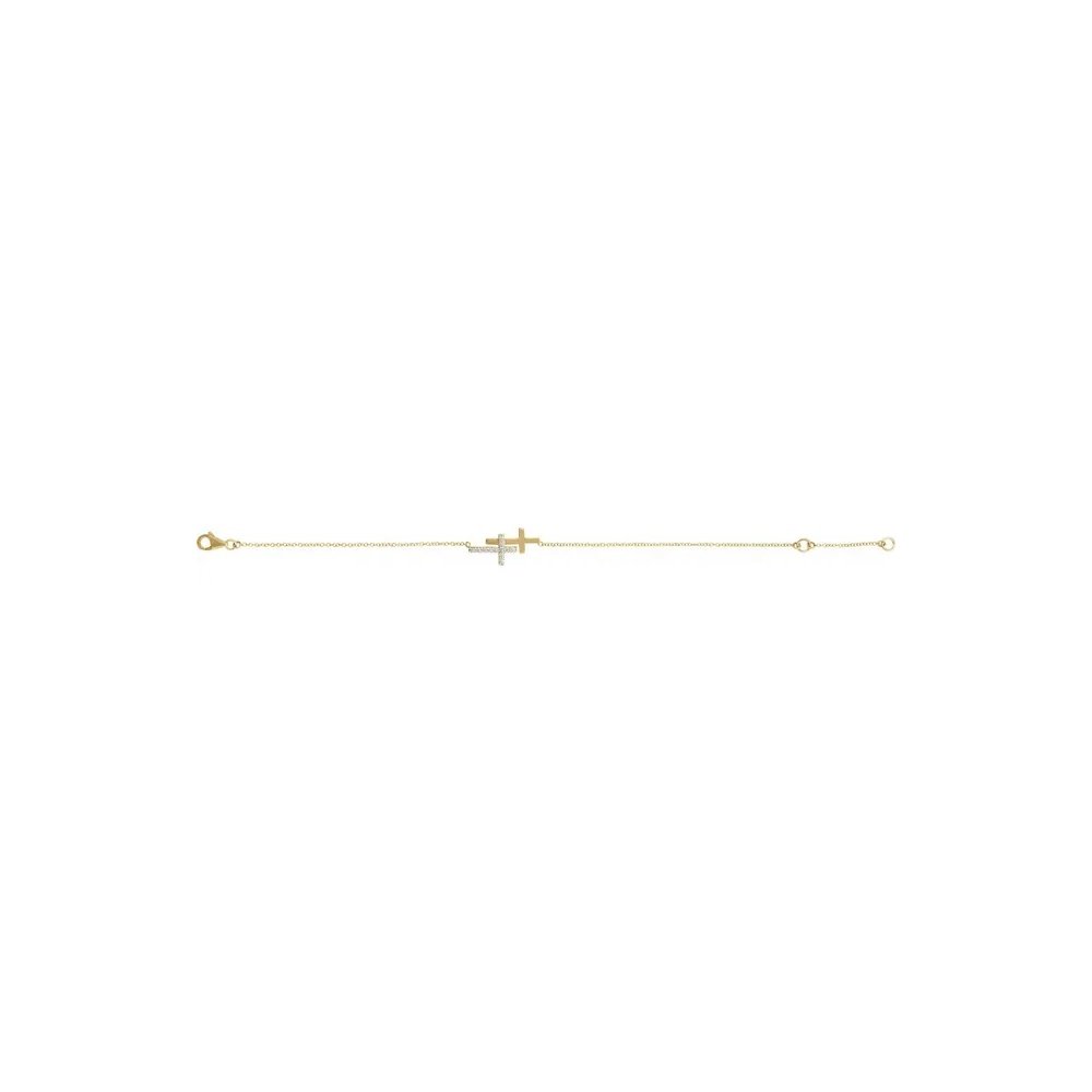 Gold bracelet featuring a double cross design with a delicate chain.