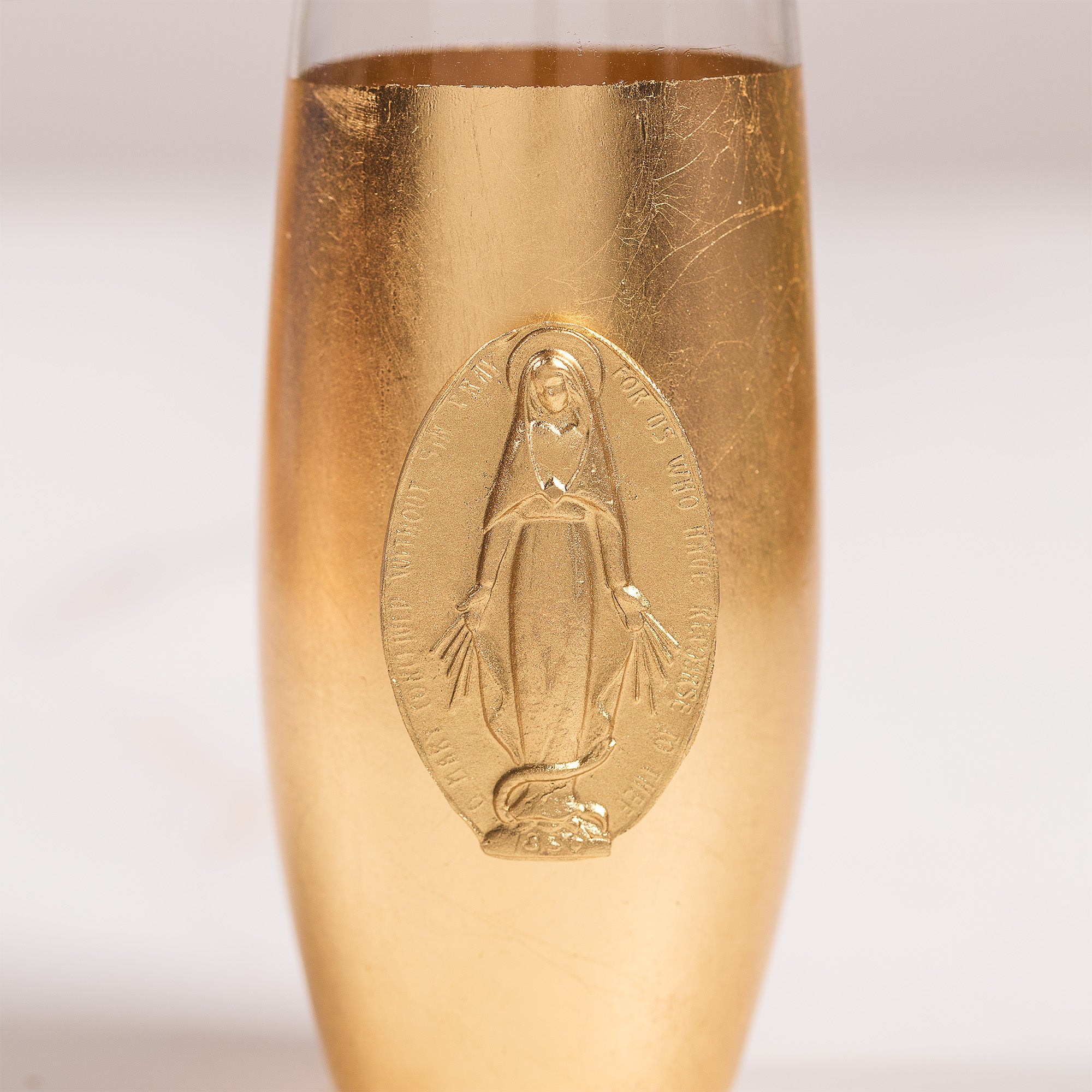 Gilded Miraculous Medal Bud Vase - 7"