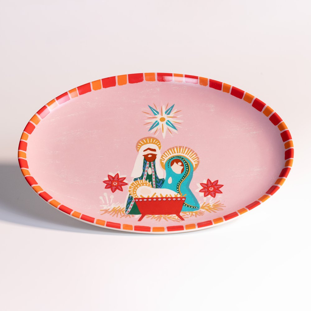 Bright Stoneware Nativity Serving Platter