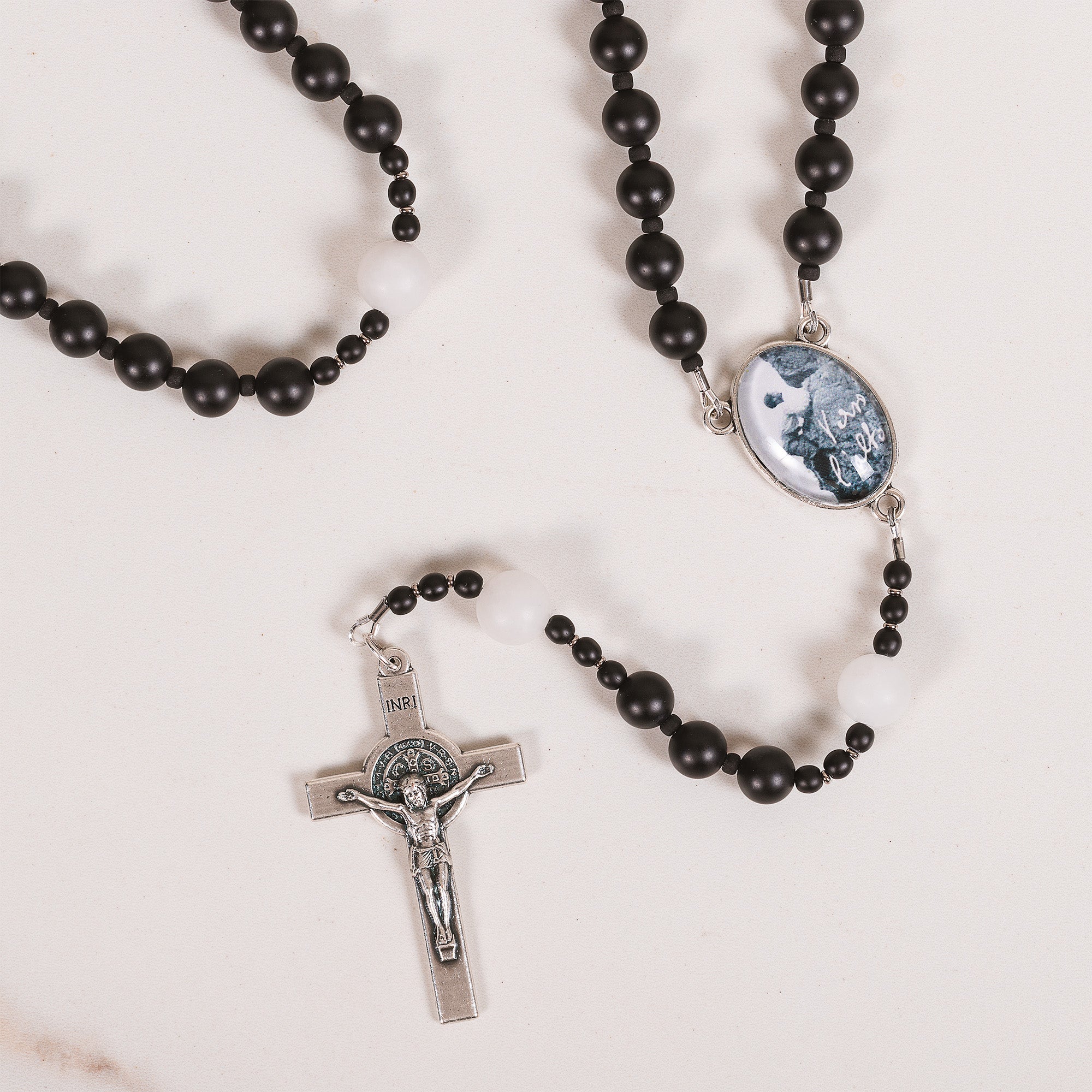 St. Pier Giorgio Frassati Matte Black Onyx & White Jade Rosary