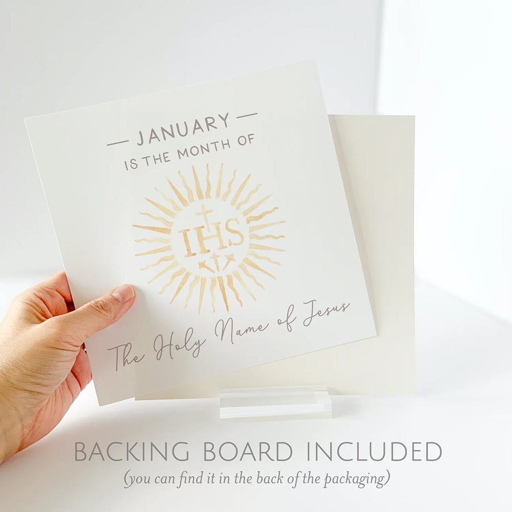 12 Catholic Monthly Devotion Prints & Acrylic Stand
