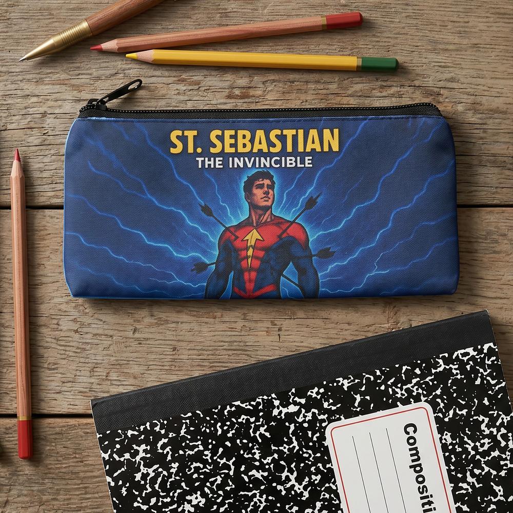 Personalized St. Sebastian Superhero Pencil Pouch