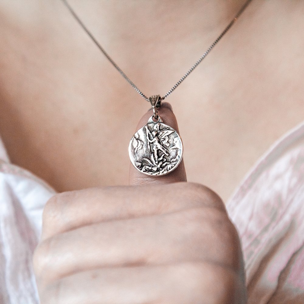 Sterling St. Michael Vintage Medal Necklace